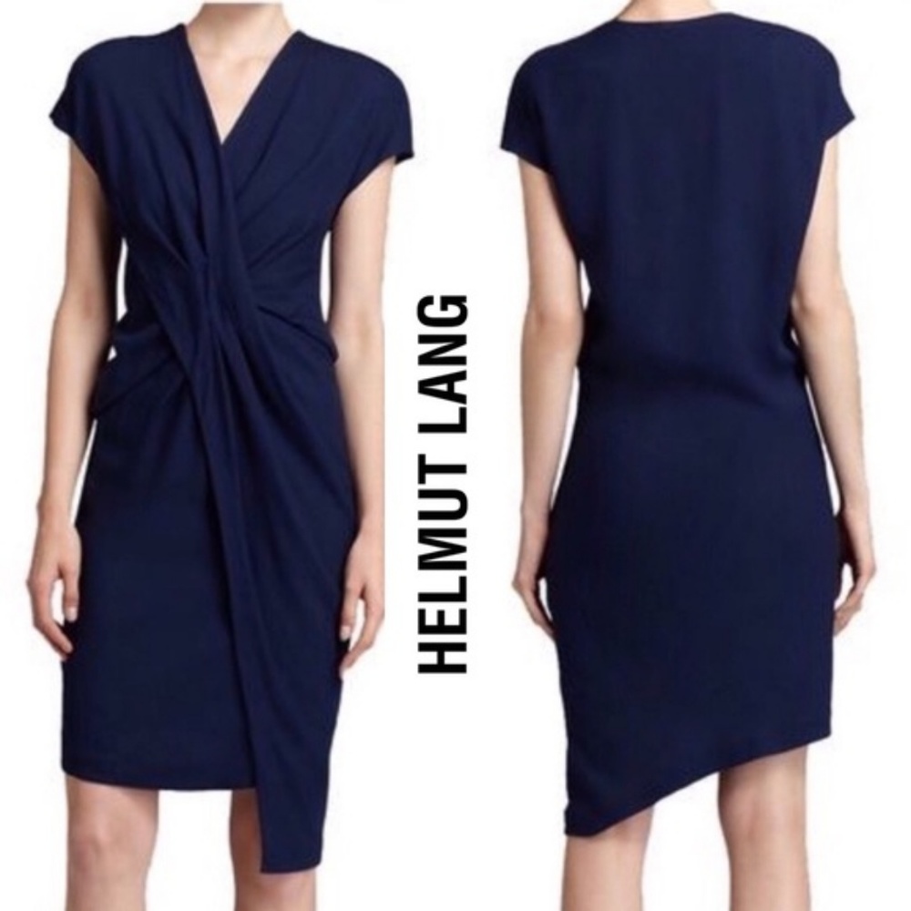 Helmut Lang Navy Blue Asymmetric Draped Night Out